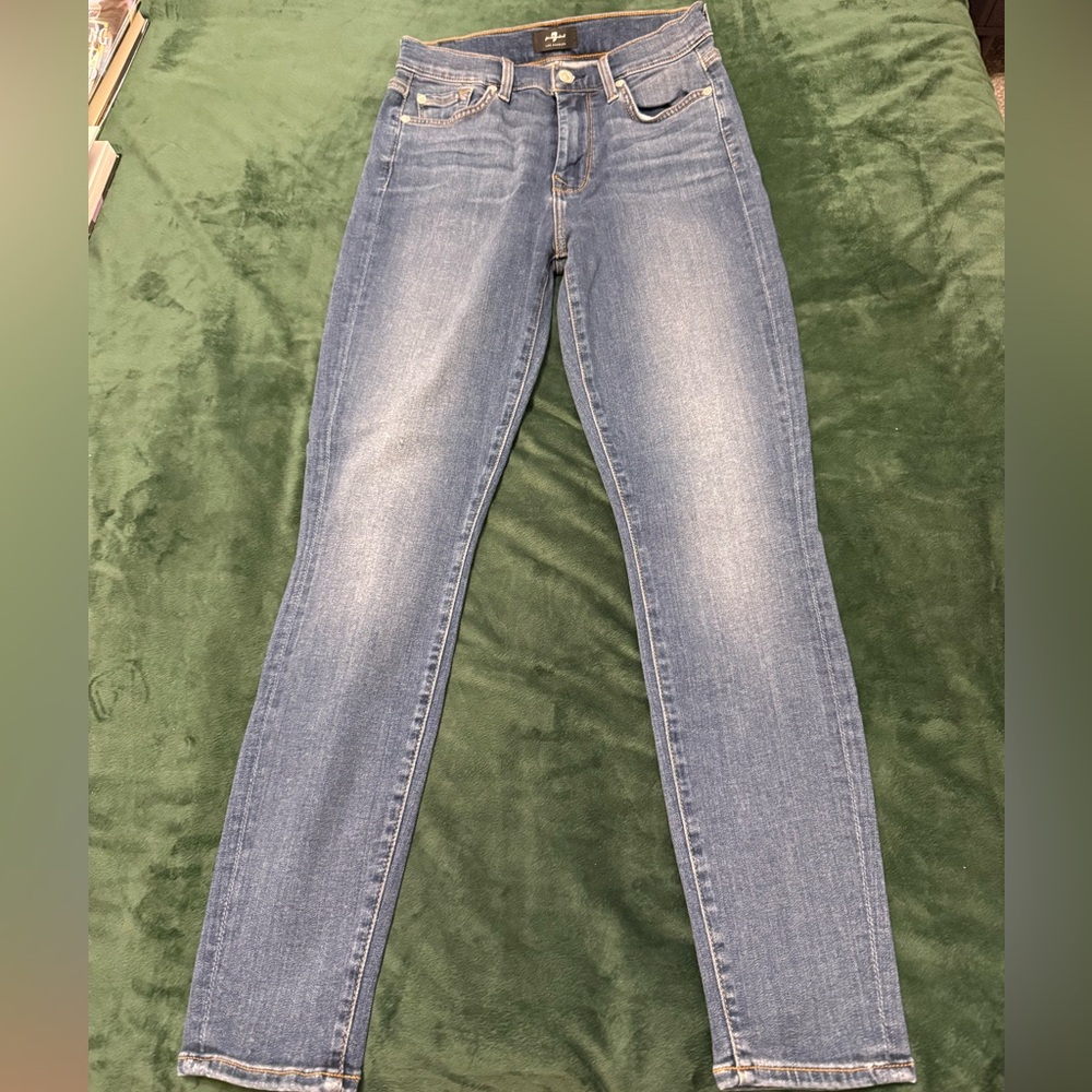 7 For All Mankind Blue Skinny Stretchy Jeans